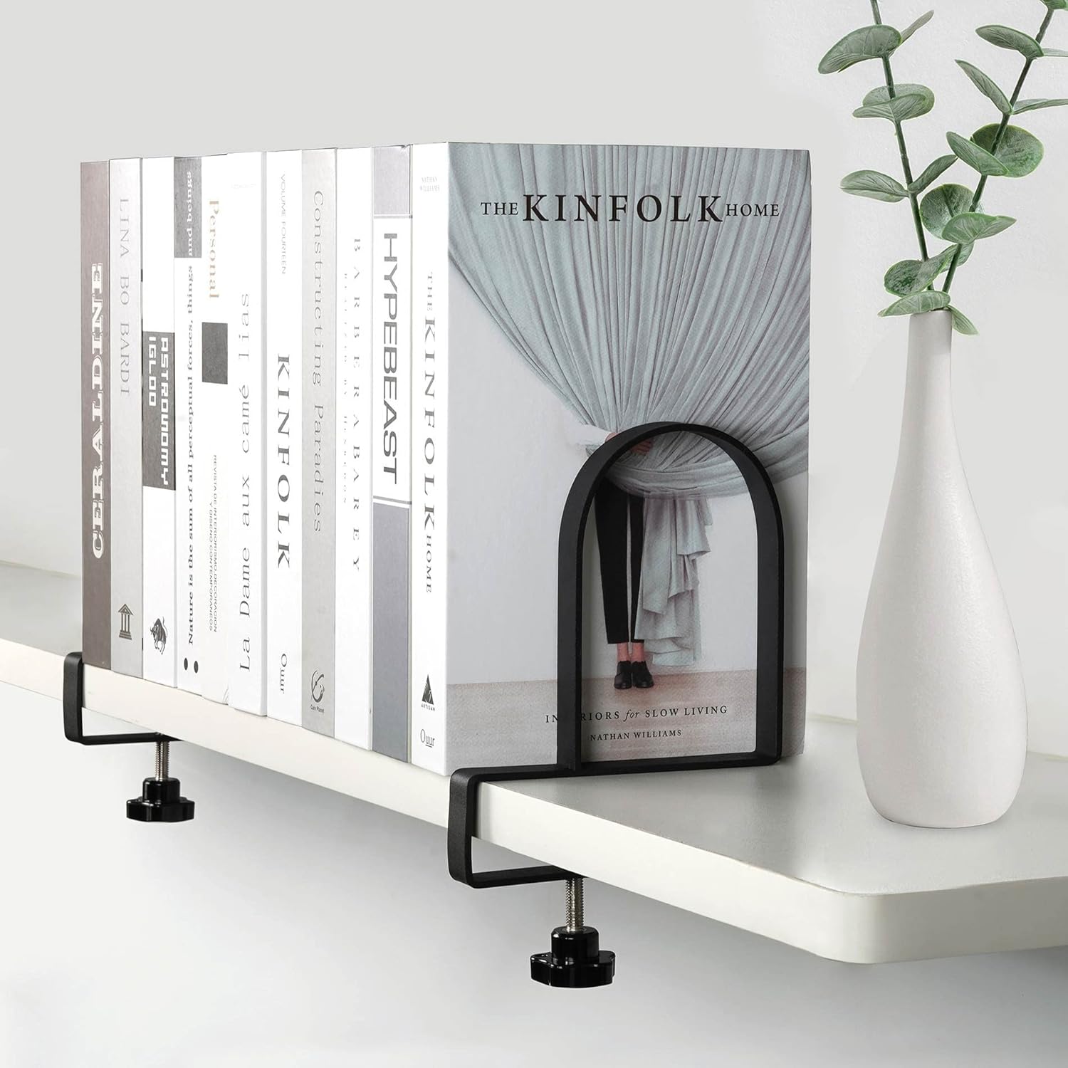 AJART Adjustable Book Ends for Shelves Black Heavy Duty Bookends
