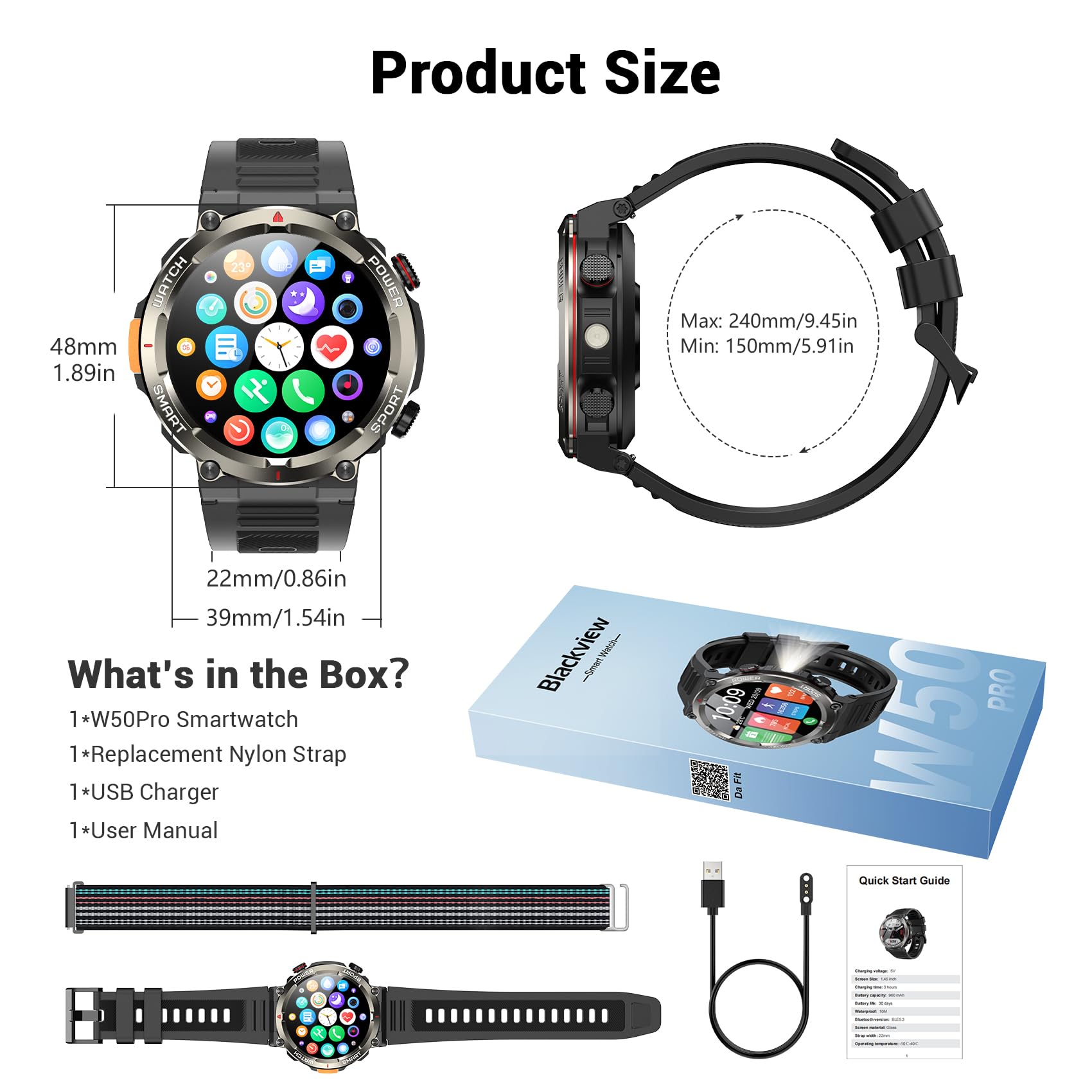 Military Smart Watch for Men(Answer/Make Calls),Outdoor Smartwatch with 100 Days Battery/Flashlight/Compass/Heart Rate/SpO2/Sleep Monitor/2 Straps, Rugged Fitness Watch for iPhone/Android Phones