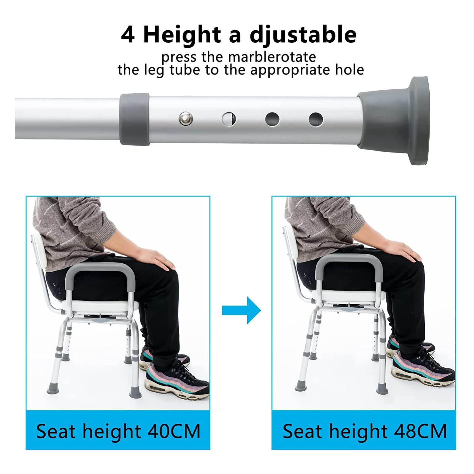 Silla de Ducha giratoria para bañera, Asiento de la Ducha Asiento Ajustable Silla de baño de 360 ° con reposapiés Acolchados Silla de Ducha Trasera para Personas Mayores para Personas Mayores