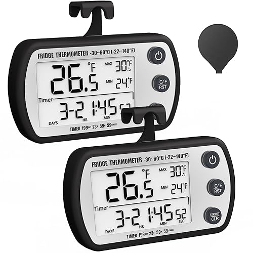 Termómetro Digital para Refrigerador Paquete de 2, Termómetro Impermeable para Refrigerador, Termómetro para Congelador de Pantalla Grande de 2.25