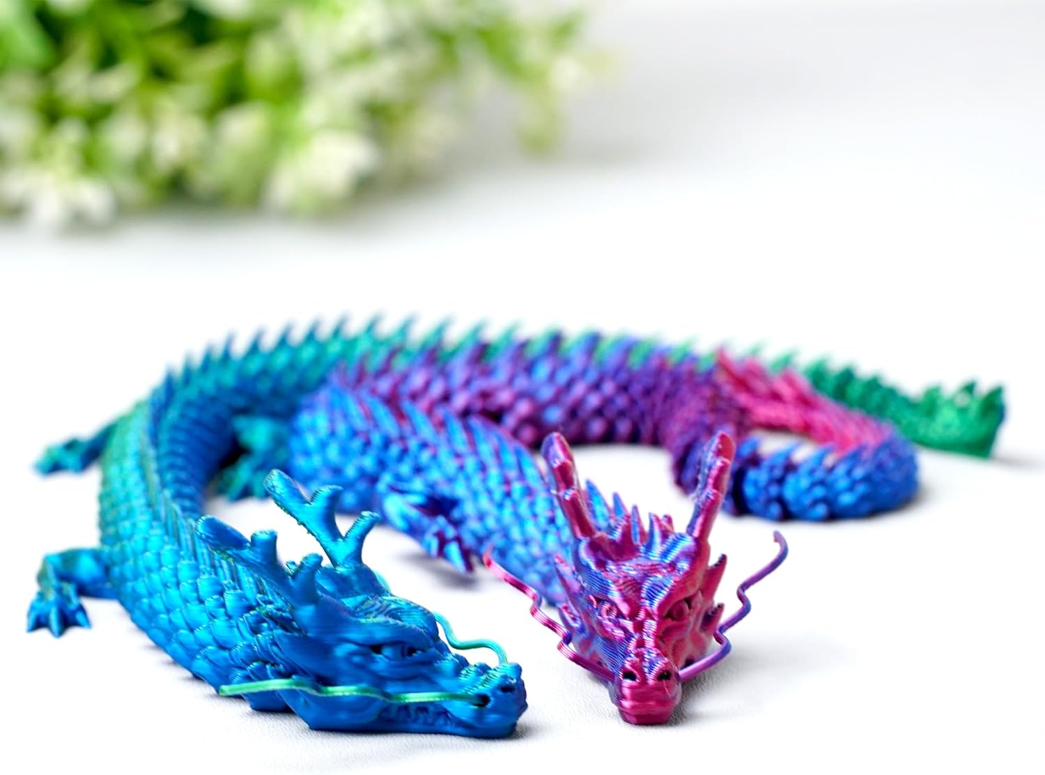 2cps 3D Printed dragon Model,Flexible Realistic Articulated Animal Fidget Toys,Mystery Figurines Gifts for Easter,Executive Desk Funny Décor and Festival Collectible,Easter Basket Stuffers (RB+GB)