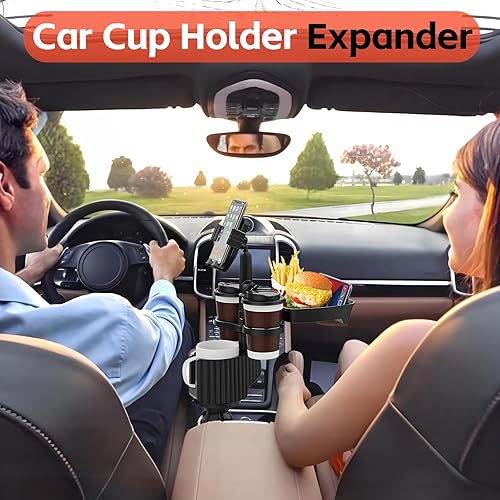 Miniatura 8 de Expansor de portavasos para automóvil, bandeja universal 6 en 1 compatible con 2.3 a 3.6 pulgadas, multitaza con bandeja grande para alimentos,