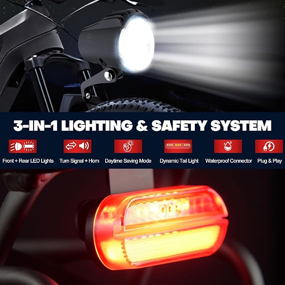 E-Bike Light Kit for TONGSHENG TSDZ2B/TSDZ-8 Mid Motor: Headlight, Taillight with Turn Signal & Brake Light, Extra Handlebar Controller| Not for VLCD5 Version, Works on 8-Pin Male Plug Motor