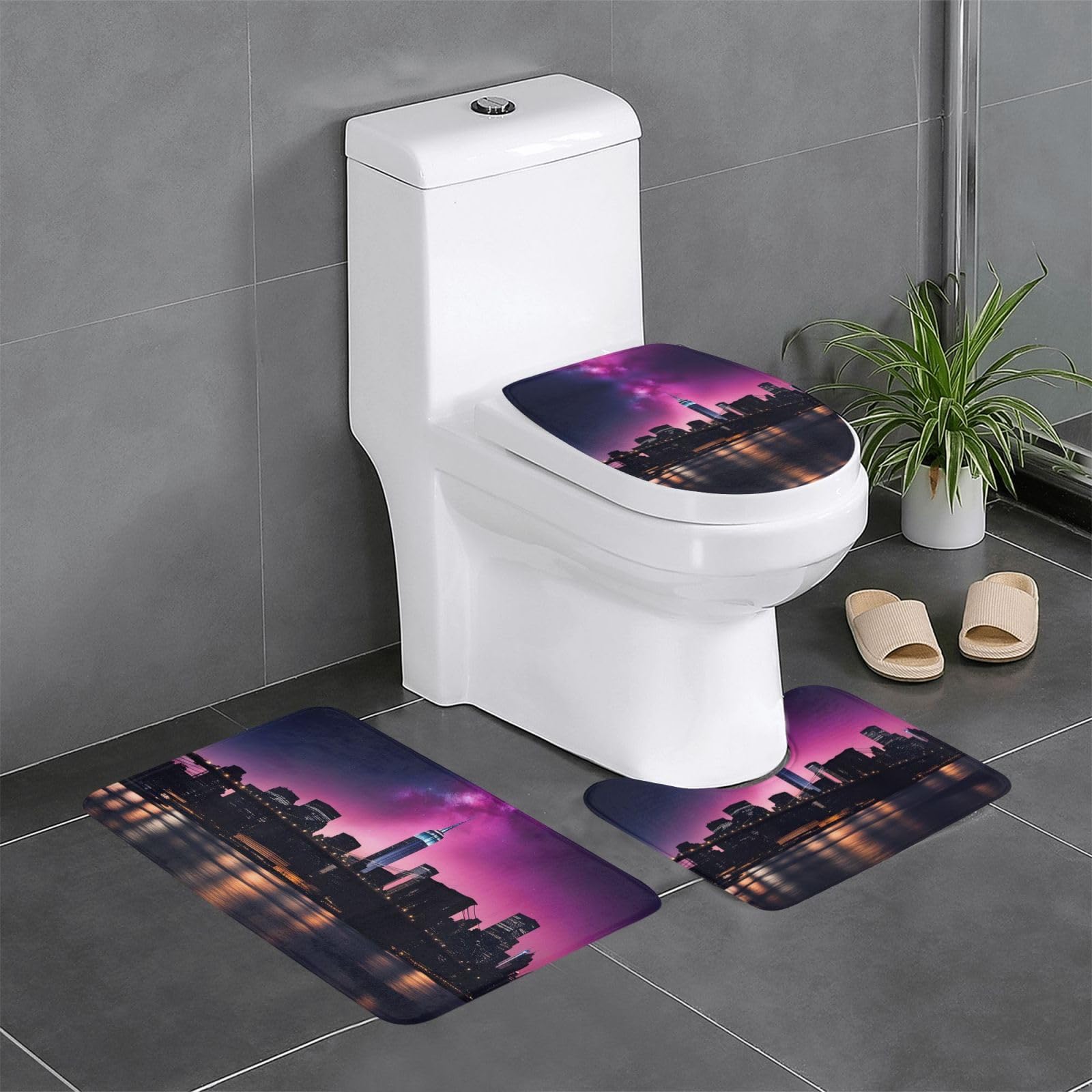 Tapis de bain antidérapants New York ensemble 3 pièces lavabo
