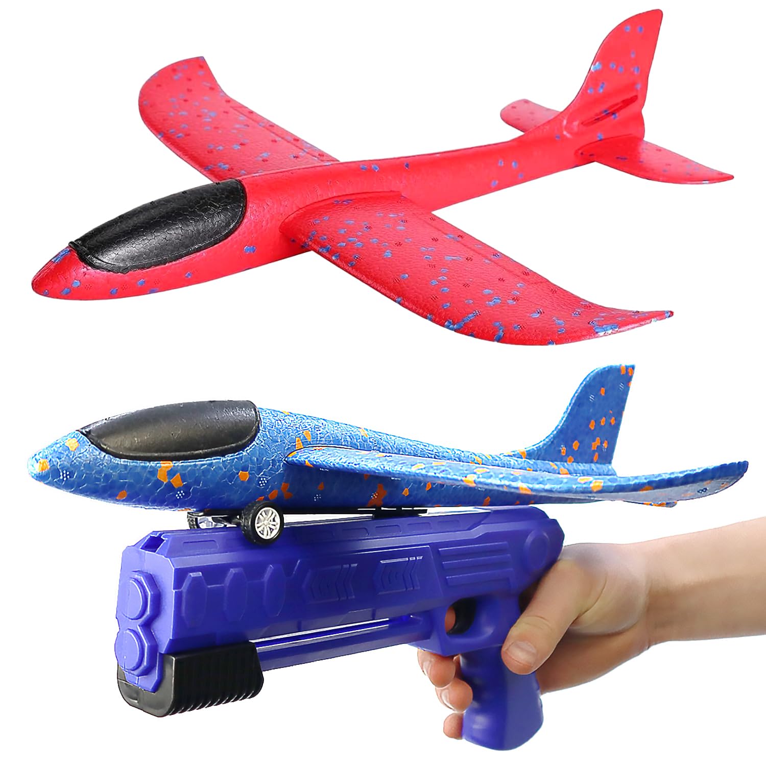 Navoys Pack of Two Foam Gliders with Launcher, Children's Airplane Flying Toys