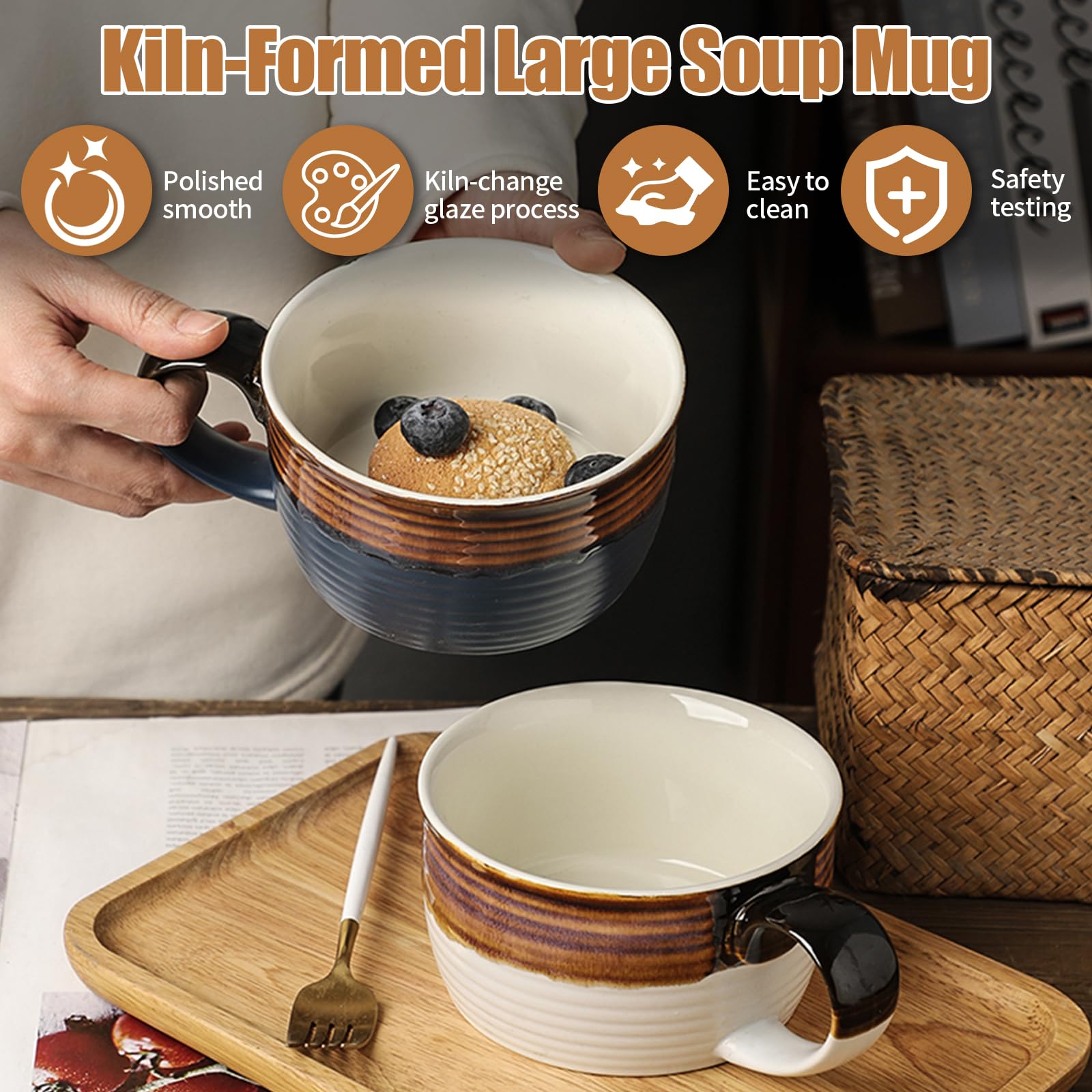 Tazza da caffè grande, 700 ml, grande ciotola con manico, ciotola per cereali con manico, tazza da caffè XXL, tazza da caffè grande in ceramica (bianco, 700 ml)