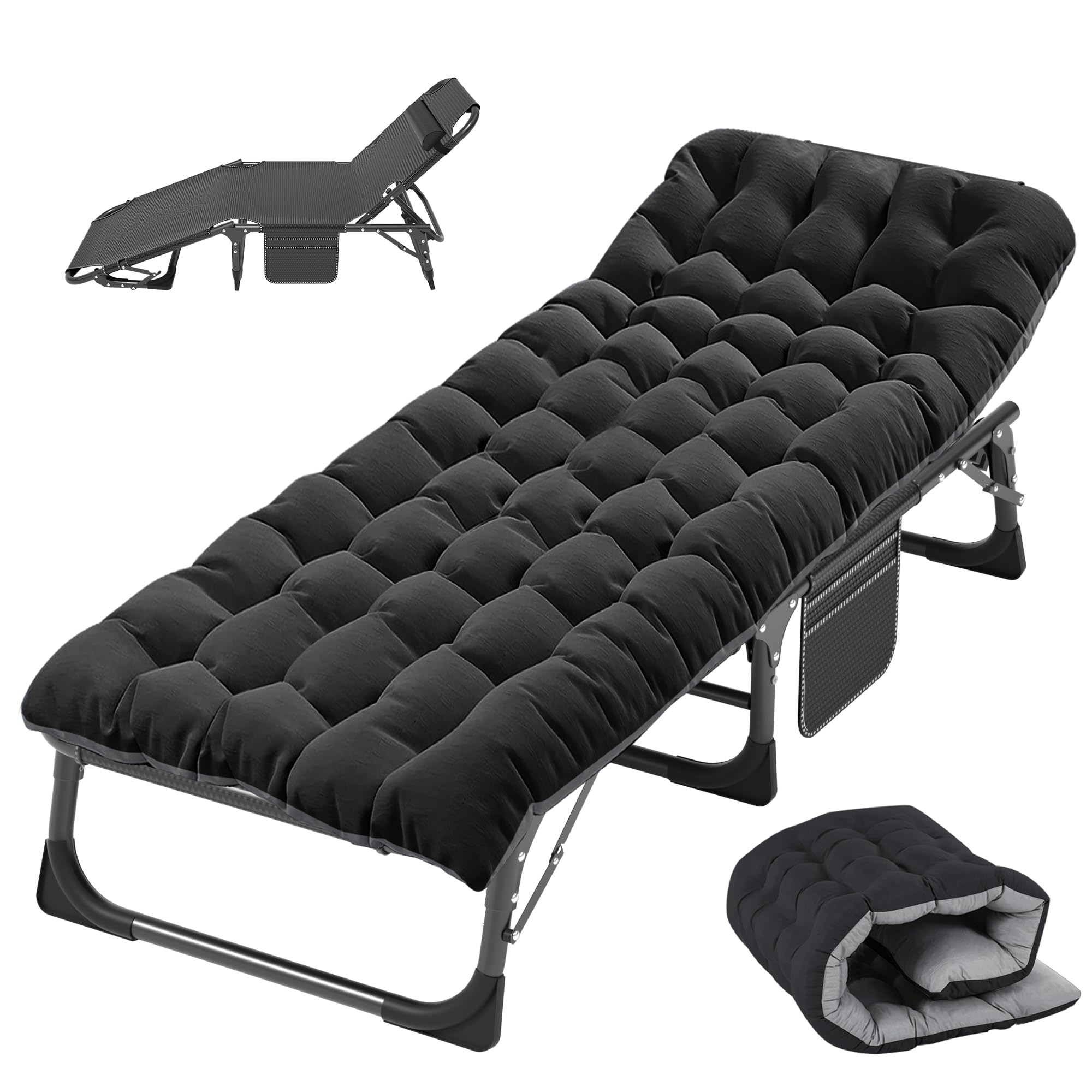 Slsy Folding Camping Cot for Adults with Pad, Padded Portable Sleeping Cots, Camp Bed with Carry Bag for Outdoor Travel, Beach, Hiking