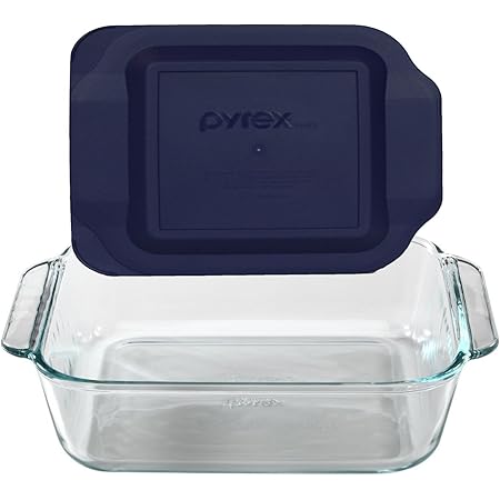 Pyrex 8" Square Baking Dish with Blue Plastic Lid