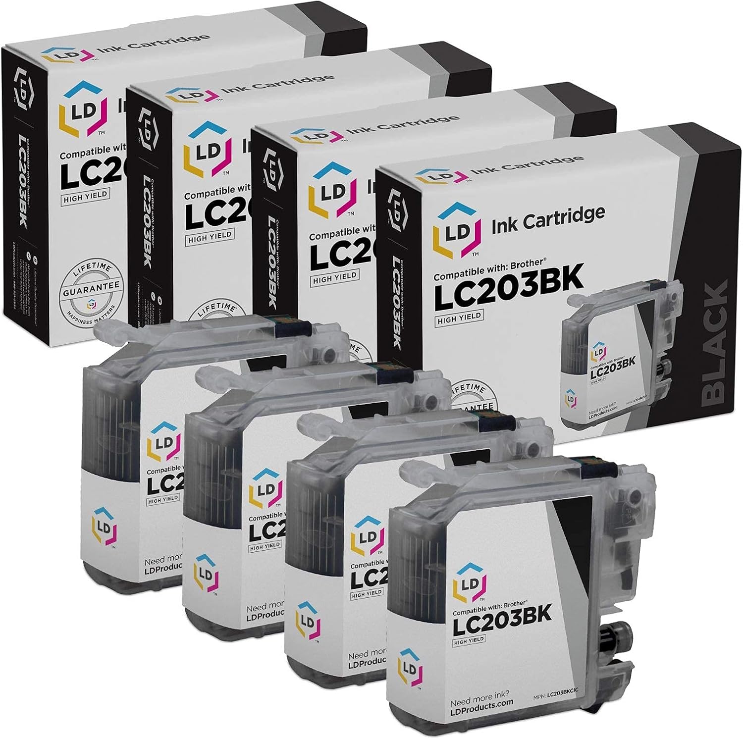 LD Compatible Ink Cartridge Replacement for Brother LC203BK High Yield (Black, 4-Pack) Compatible with Brother MFC-J4320DW MFC-J4420DW MFC-J460DW MFC-J4620DW MFC-J480DW