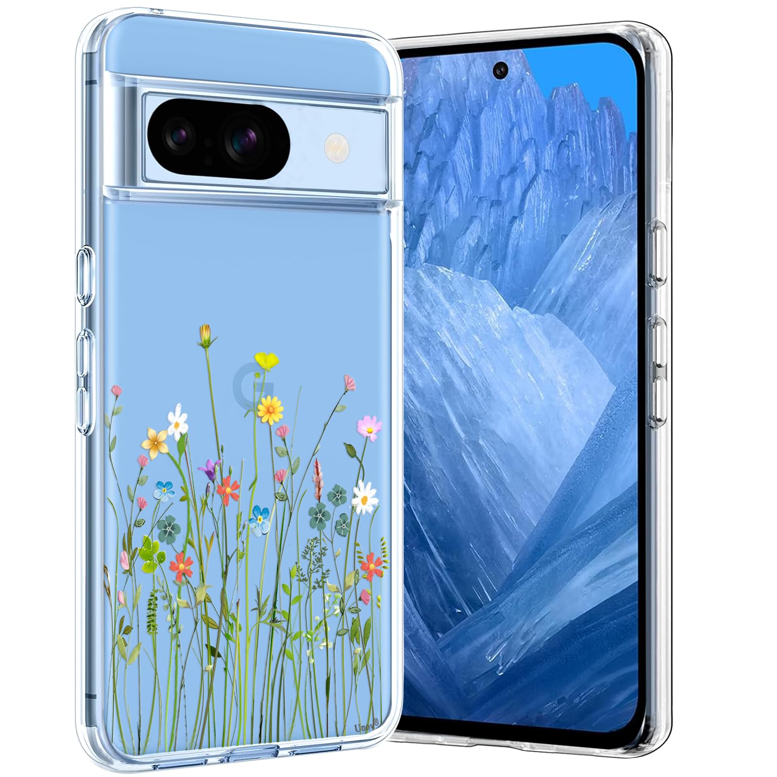 Unov Custodia compatibile con Pixel 8 Custodia trasparente con motivo