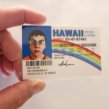 McLovin ID Driver License Superbad/Prank Items/Fake ID License/Double Sided/Great Complement for Costumes/Professional Quality: Funny Car Accesories/Funny Things