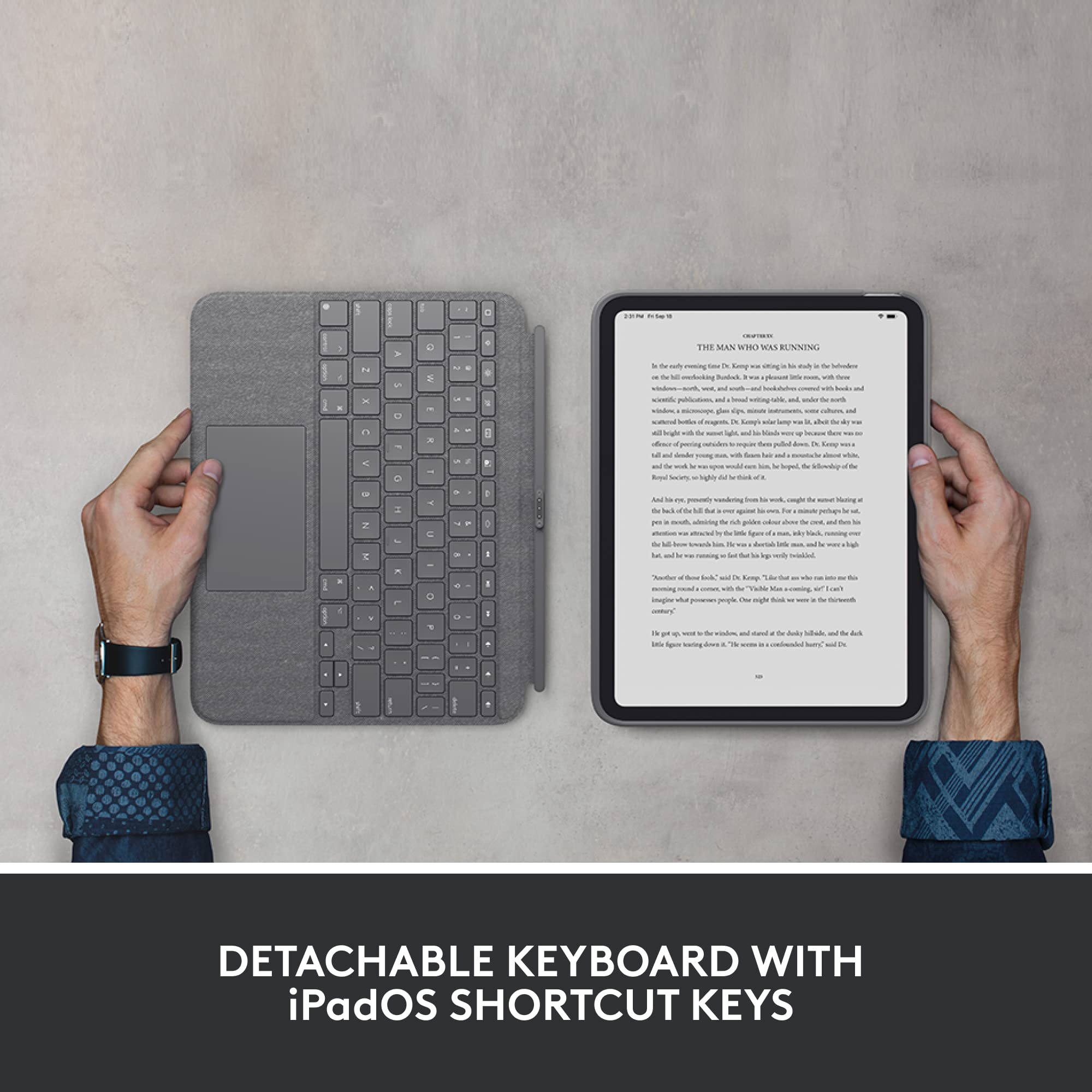 Ipad A16 Logitech Combo Touch Detachable 10th Gen IPad Toetsenbordhoes Met Groot Precisie-Trackpad, Toetsenbord Met Achtergrondverlichting En Smart Connector - UK Engels QWERTY Indeling-Layout - Grijs Ipad Keyboard