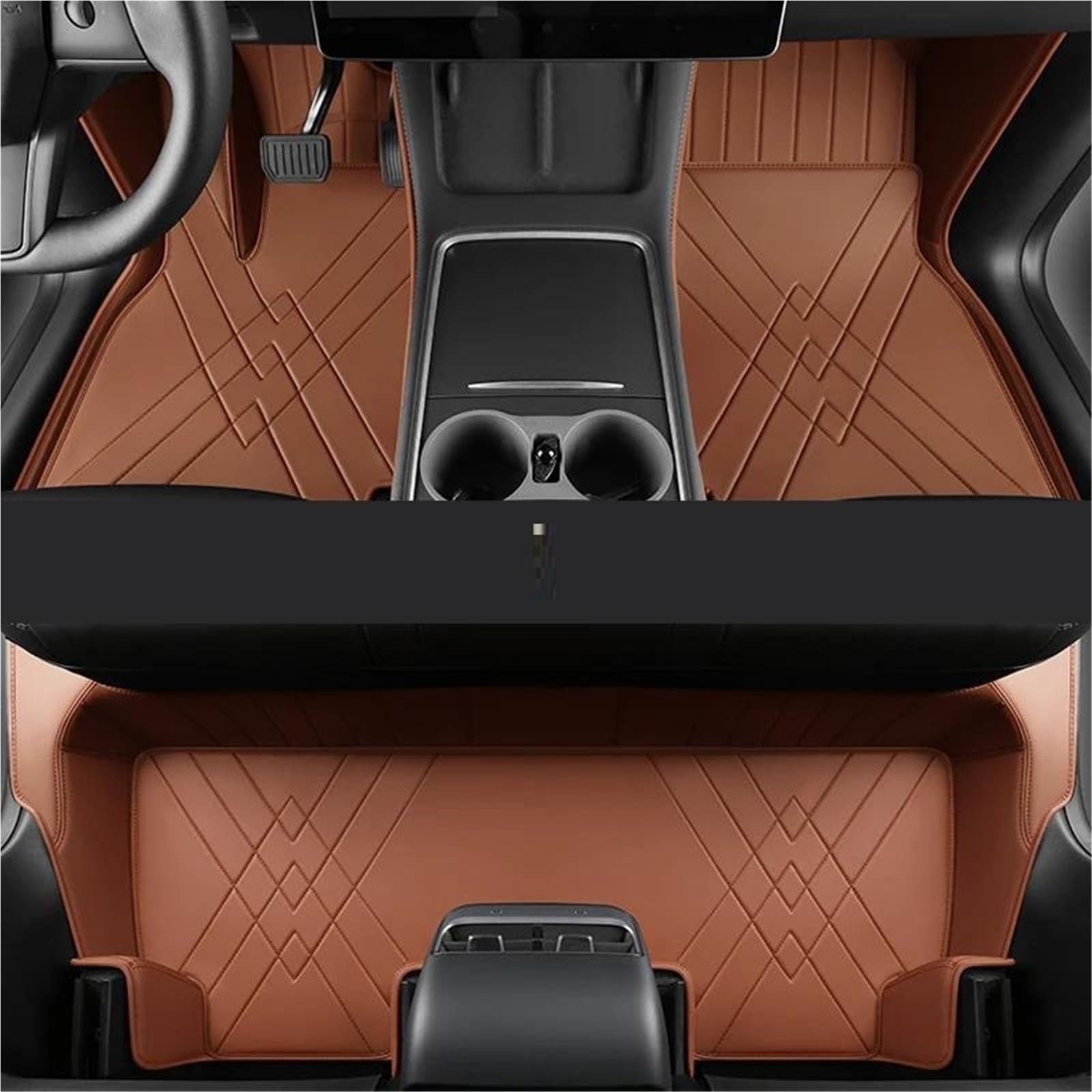 Für Tesla Für Model 3, Individuelle Autozubehör-Fußmatten Aus Rindsleder Für Vorder- Und Rücksitze Anti-Schmutz