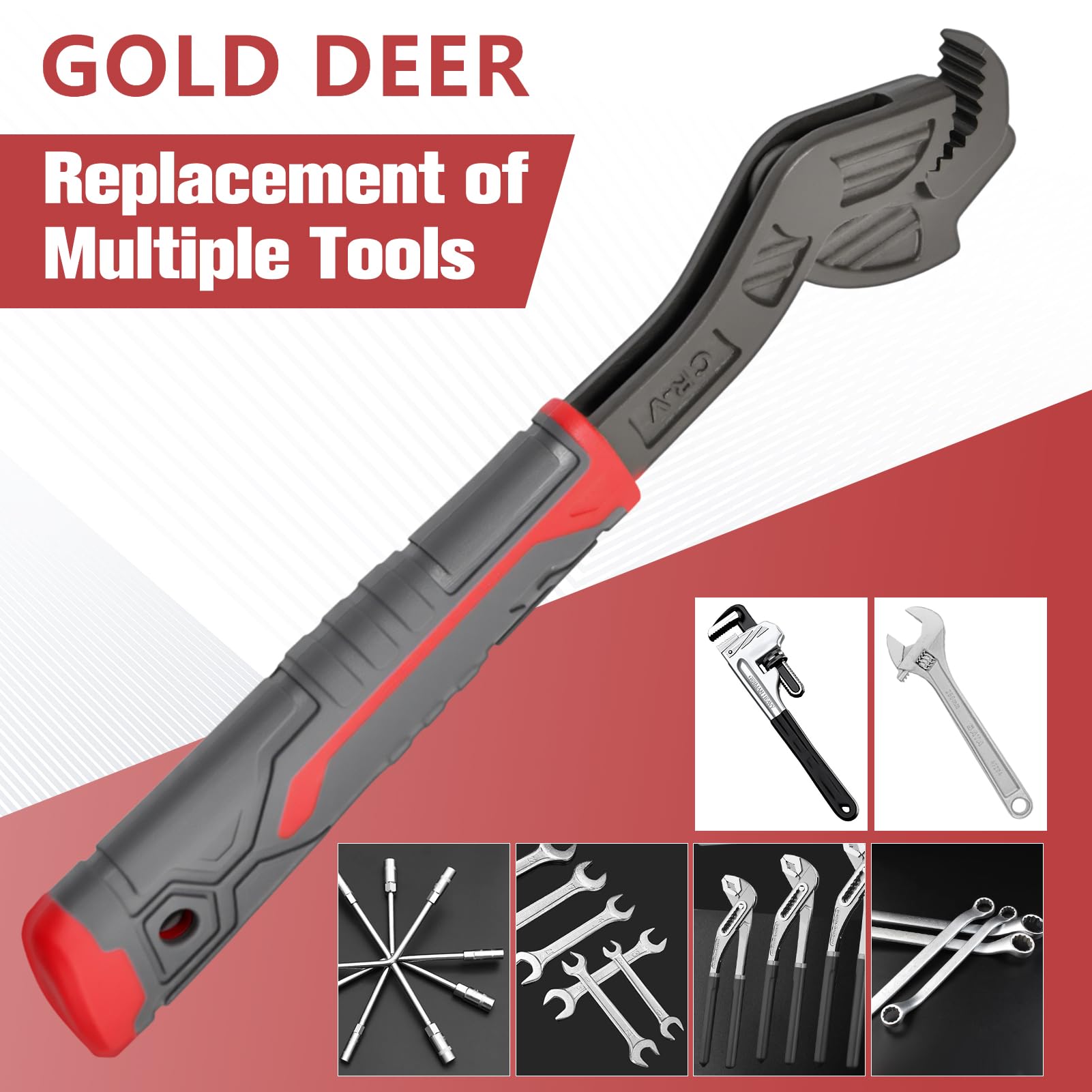 GOLD DEER 8" Self Adjusting Wrench 0.35"-0.98"(9-25MM) Multi-Function Self Locking Adjustable Pipe Wrench Pipe Vise Micro 5 for Car,Bicycle,Plumbing Repairs - Image 3