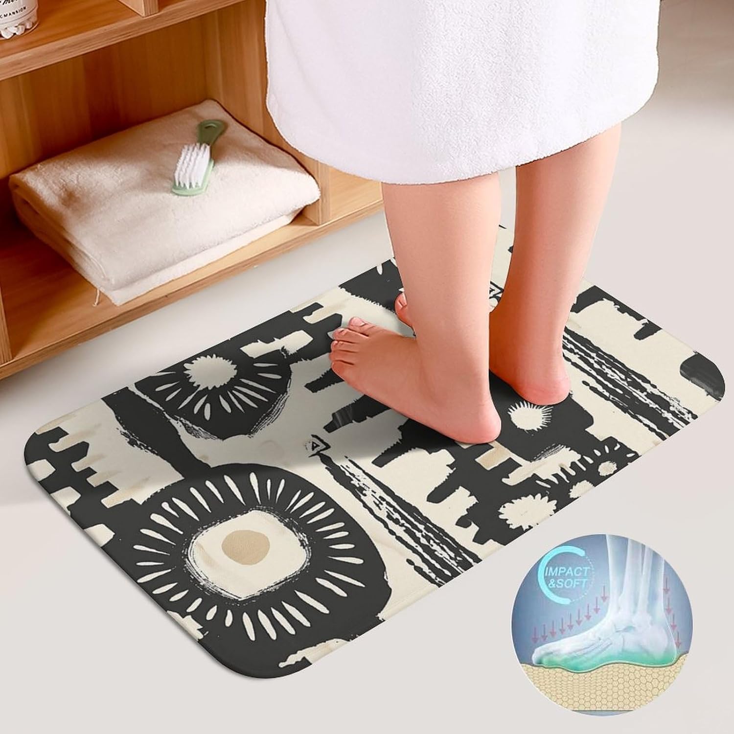 Anti-Skid Floor Mats 3 Piece Set,African Print Design Printed Coral Fleece Bathroom Mats U-Shaped Contour Mat Toilet Seat Cover for Bathroom, Tub, Shower, Kitchen 19.7"x31.5"