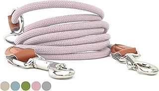Leisegrün Hundeleine kleine Hunde leicht - Führleine 3m verstellbar mit 2 Karabiner - 3 Meter lang x 0,8 cm - Nur 200 g - Modell Devon - Rose
