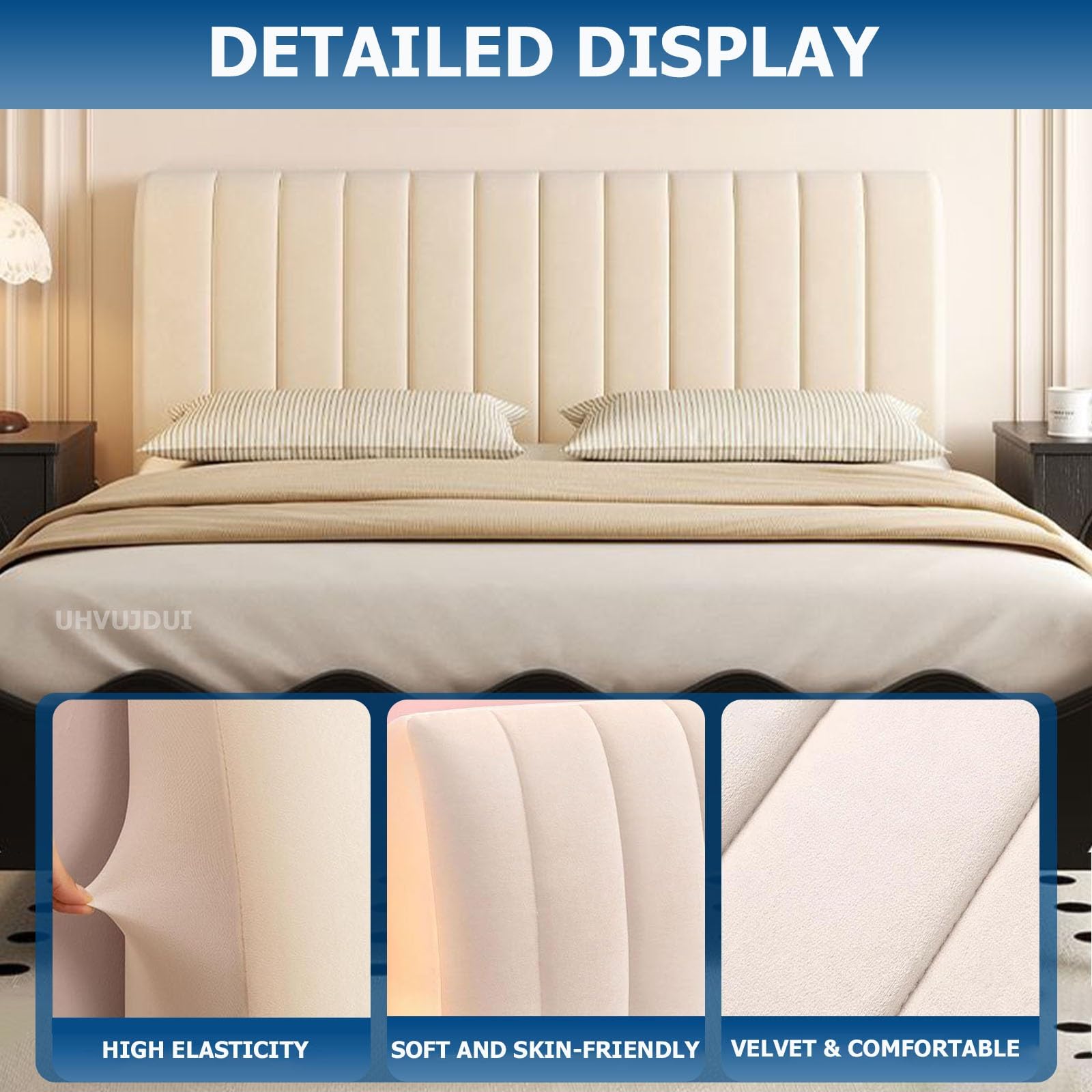 Copritestiera Letto Velluto Copri Testiera Letto Matrimoniale/Singolo/Una Piazza E Mezza Imbottita,Elasticizzato Morbido Tessuto Copertura Testiera Letto Universale(Brown,200cm)