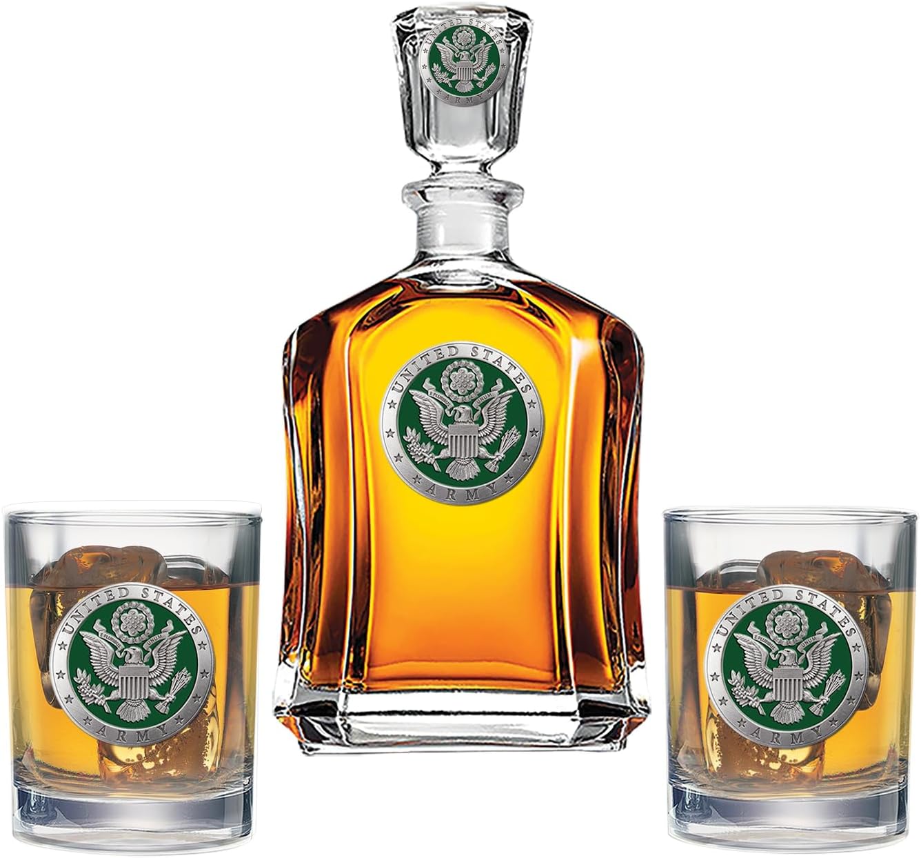 Heritage Pewter Notre Dame Capitol Decanter with 2 Glasses Combination Set | 24 OZ Pourer with 2 Double Old-Fashioned Glasses | Expertly Crafted Pewter Glass