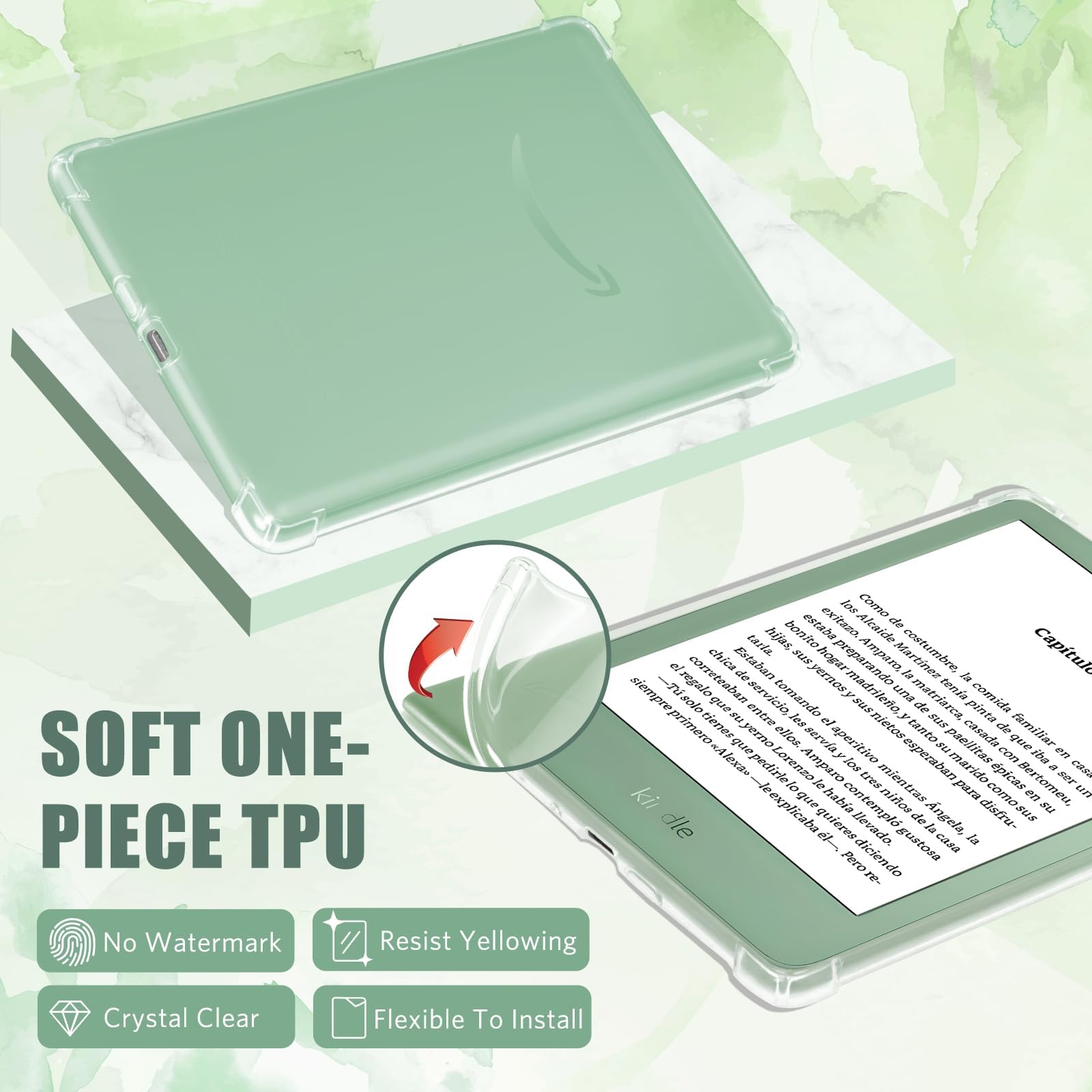 CoBak Étui pour Kindle - Étui Transparent pour Le 6" Nouveau Kindle 11e génération 2024 (Modèle RS23CV) / 2022 (Modèle C2V2L3) - Dos en Silicone léger et résistant aux Rayures