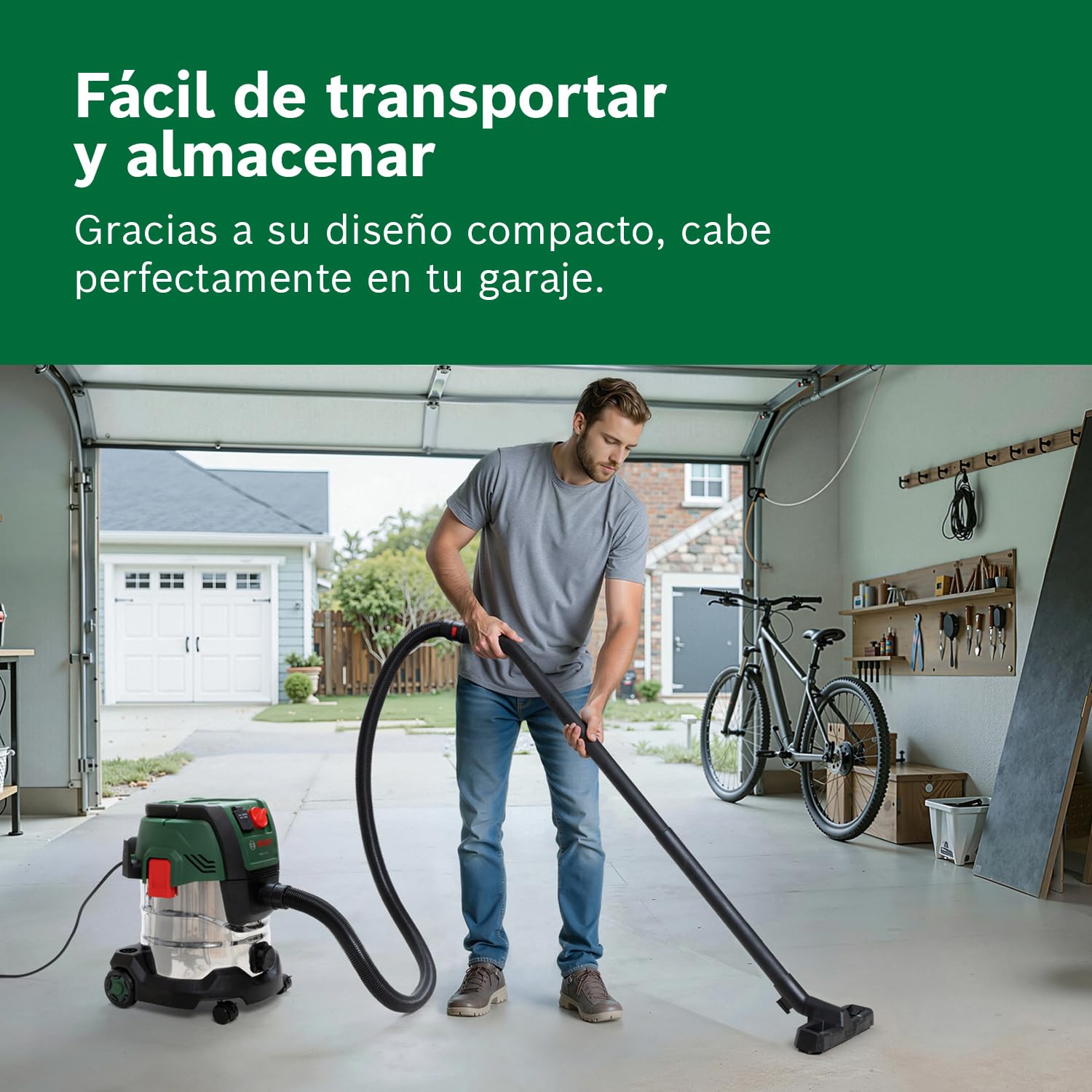 Bosch Aspirador en seco y húmedo PAS20-220P (Tubos de extensión, Manguera de aspiración de 2,2 m, Tubo Flexible/acodado, boquillas para Suelos y Ranuras, Filtro Plisado Plano, UniversalAdapter)