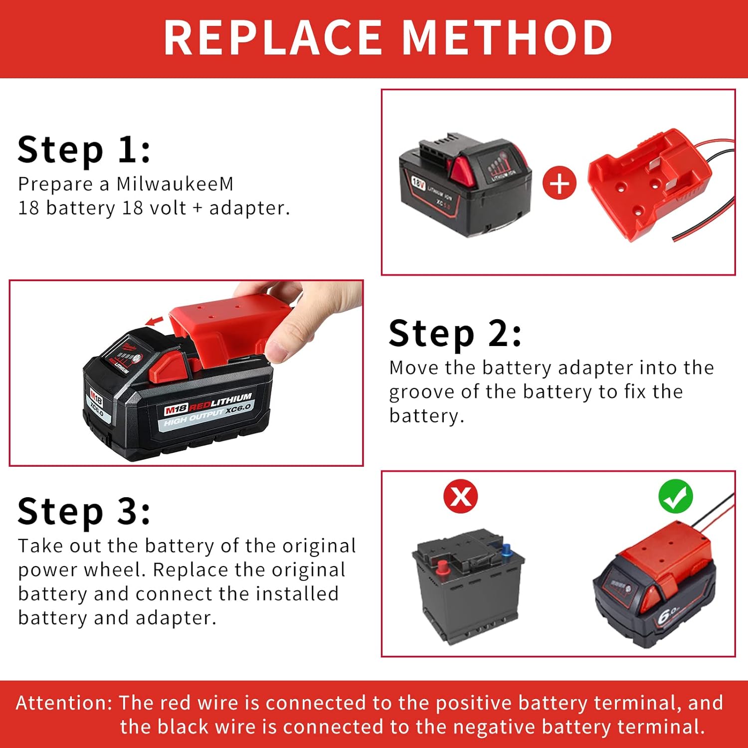 Battery Adapter for Milwaukee, Huazu 2 Pack Power Wheels Adapter for Milwaukee M18 Battery 18V, Power Tool Battery Connector 12 Gauge Robotics (DIY) - Image 4
