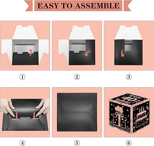 Miniatura 6 de Eiurteao 3 cajas de decoración de cumpleaños número 40 para mujer, cajas de globos de feliz cumpleaños de 40 años de oro rosa, suministros de