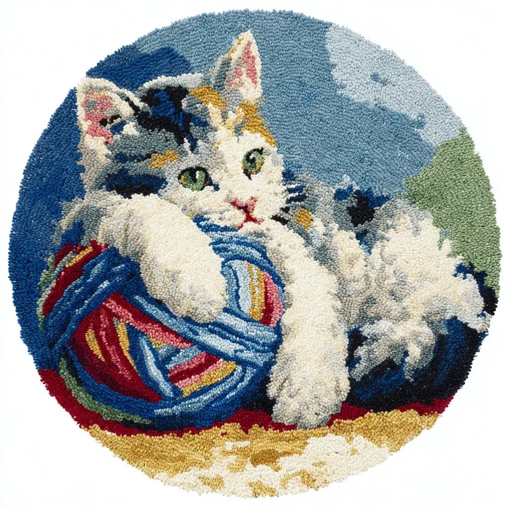 WallustrioaW Round Latch Hook Rug Kits Cat for Adults and Starter 50 * 50Cm