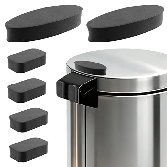 6 Pack Trash Can Wall Guard Bumpers, Adhesive Wall Protector for Round & Square Garbage Cans No Drill Backing for Kitchen, Bathroom, Office Black