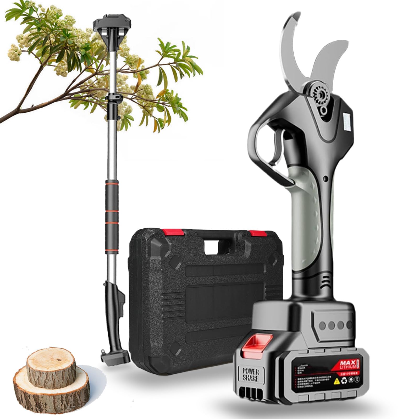 Tijeras de Podar Inalámbricas 50mm, Tijeras de Podar Eléctricas, Tijeras de Podar Profesionales con Batería de 21V/4500mAh para Jardinería Olivos Árboles Frutales Viñedo,2Battery