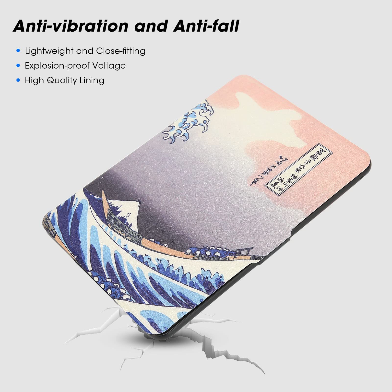 E-Book-Reader-Hüllen, Stilvolle Schutzhülle aus PU-Leder für den E-Reader Paperwhite123, Leichte Eleganz für Leser Unterwegs (Kanagawa Surfen)