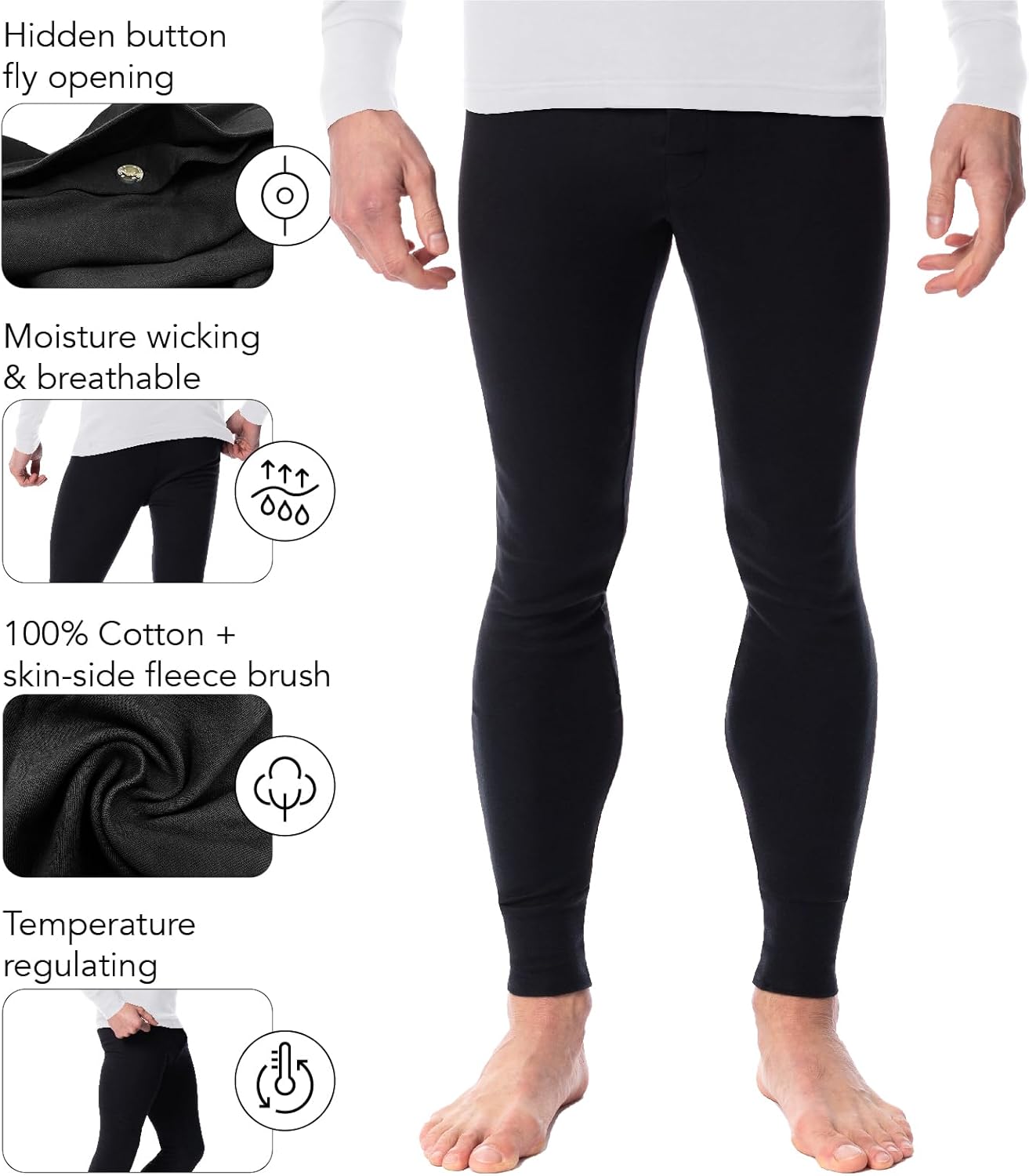 AMERICAN HEAVEN Mens Base Layer Long Pants | 100% Cotton Thermal Leggings | Multi Pack Colors - Image 2