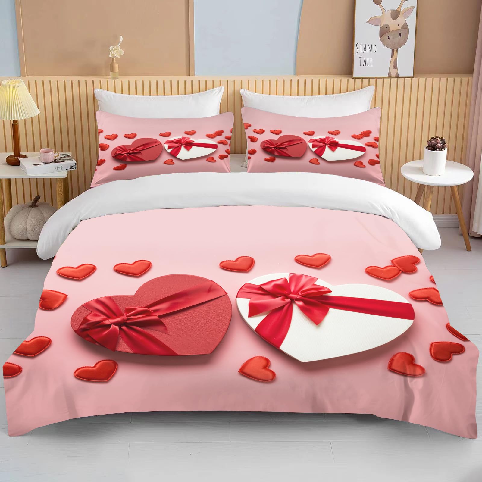 Housse de couette rose et rouge de Saint-Valentin 140x200 pour une chambre romantique et douce