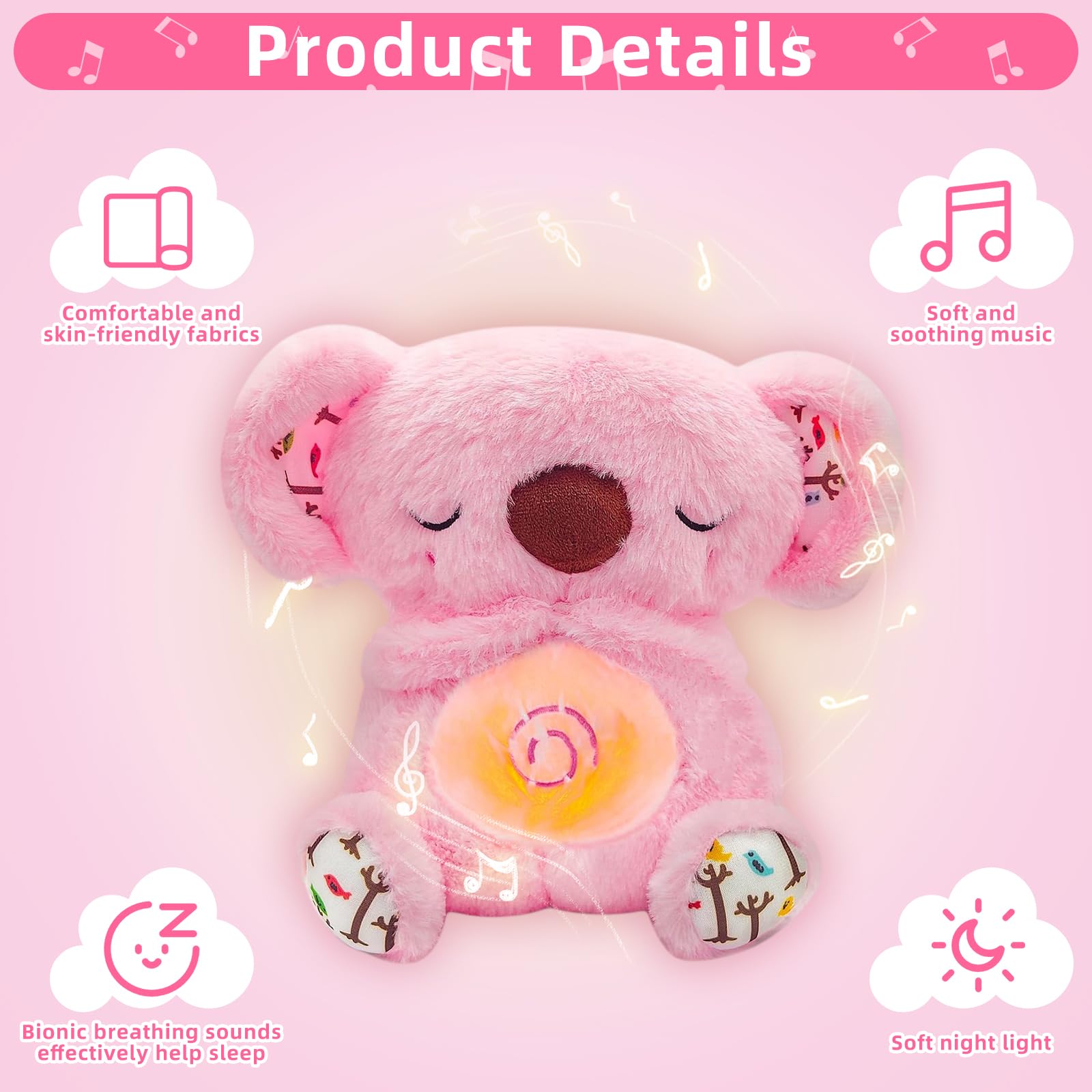 Niaetuto Koala Rilassante,Lontra Che Respira,Peluche Che Respira Con 5 Musica,Suoni,Luci e Movimento Respiratorio,Peluche Koala Calmante per Bambini Compagno Di Sonno,Ideale Regalo Neonato