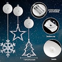 Vista 4 de Paquete de 3 luces de Navidad para ventana con temporizador, funciona con pilas, árbol de copo de nieve iluminado blanco con forma de estrella LED
