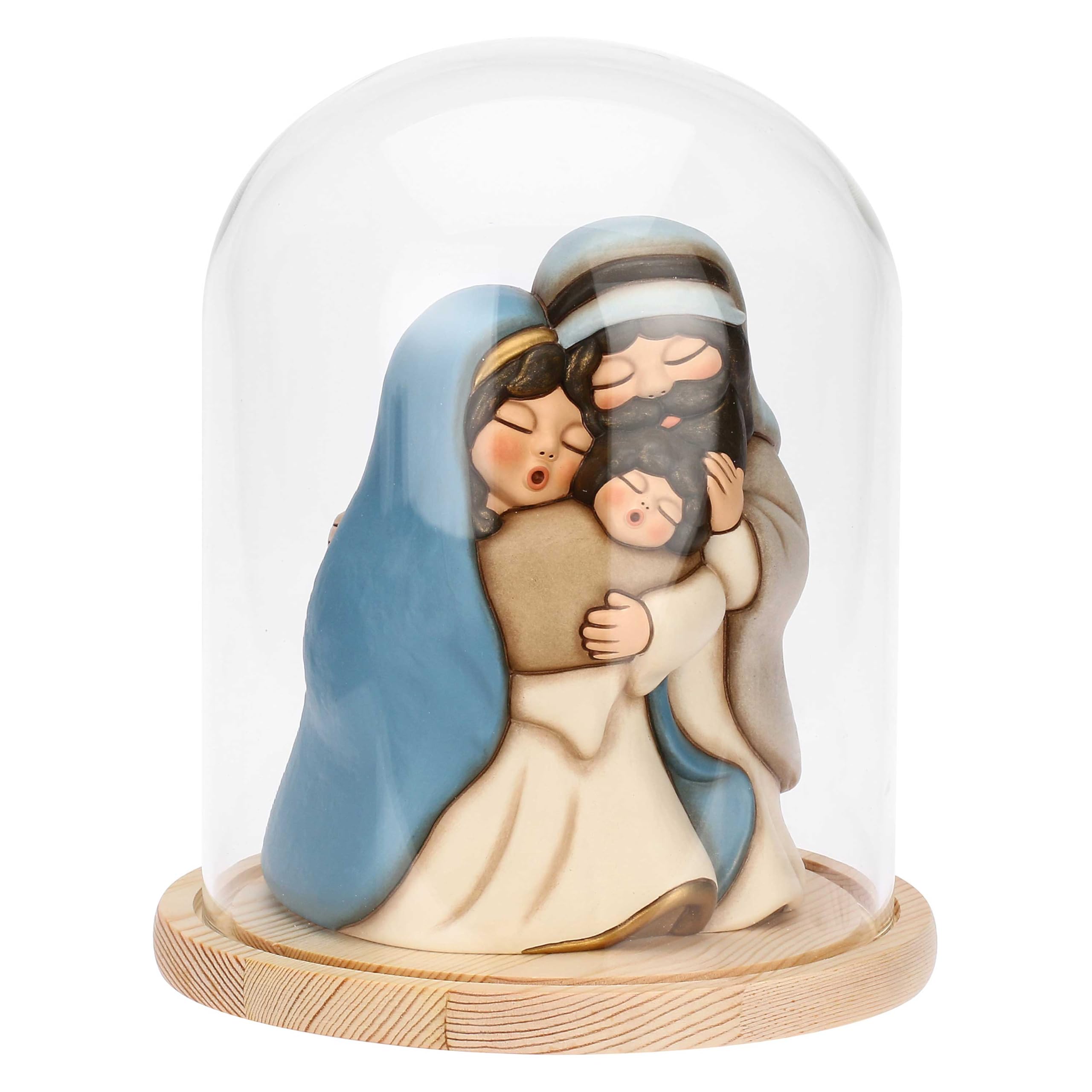 THUN - Sacra Famiglia con campana in vetro - ceramica - Collezione Presepe Classico - 20,​5 x 20,​5 x 24,​5 cm