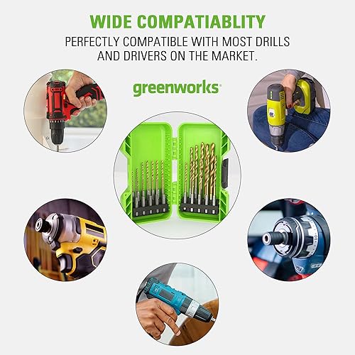 Miniatura 7 de Greenworks Juego de 22 brocas helicoidales de titanio, acero de alta velocidad con punta de 135, ideal para perforación en maderahierro