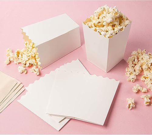Miniatura 3 de Paquete de 100 cajas blancas de palomitas de maíz para fiestas, recipientes de papel a granel para decoraciones nocturnas de películas (3.3 x 5.5 x