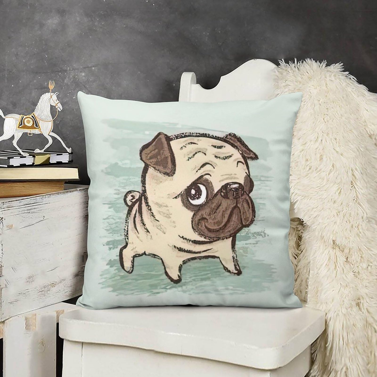 犬の顔　『パグ』クッションカバー Amazon.co.jp: EKOBLA クッションカバー かわいいパグ犬 動物 黒