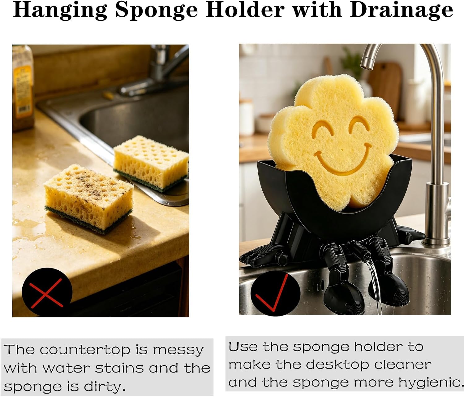 2 PCS Hanging Sponge Holder with Drainage Funny Sponge Stand 3d Printed Sponge Holder For Kitchen Sink