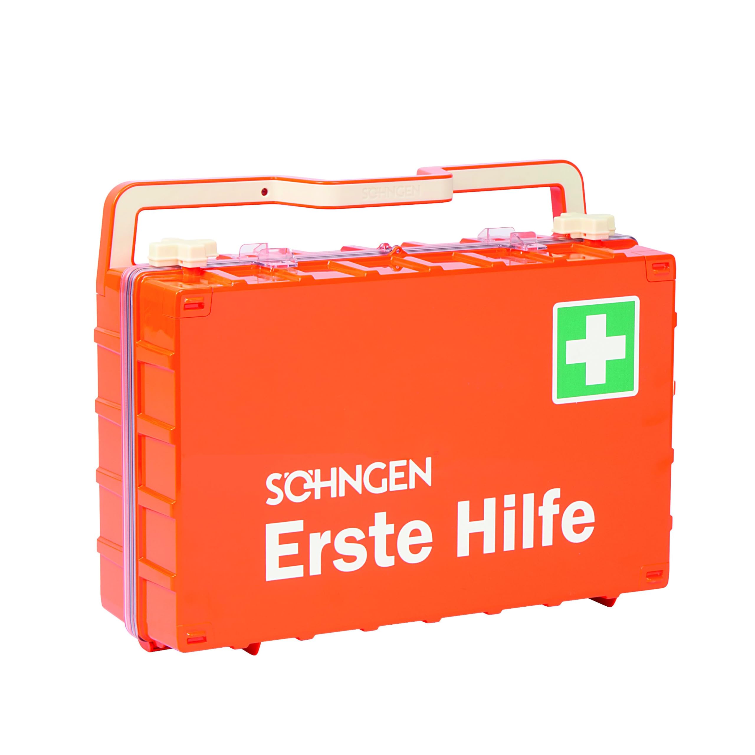 Söhngen Dynamic Glow L (erste Hilfe Koffer, leuchtet in der Nacht, mit Wandhalterung, Farbe orange, Maße 47 x 37 x 16 cm, bestückt, Ersthelfer) 3001400