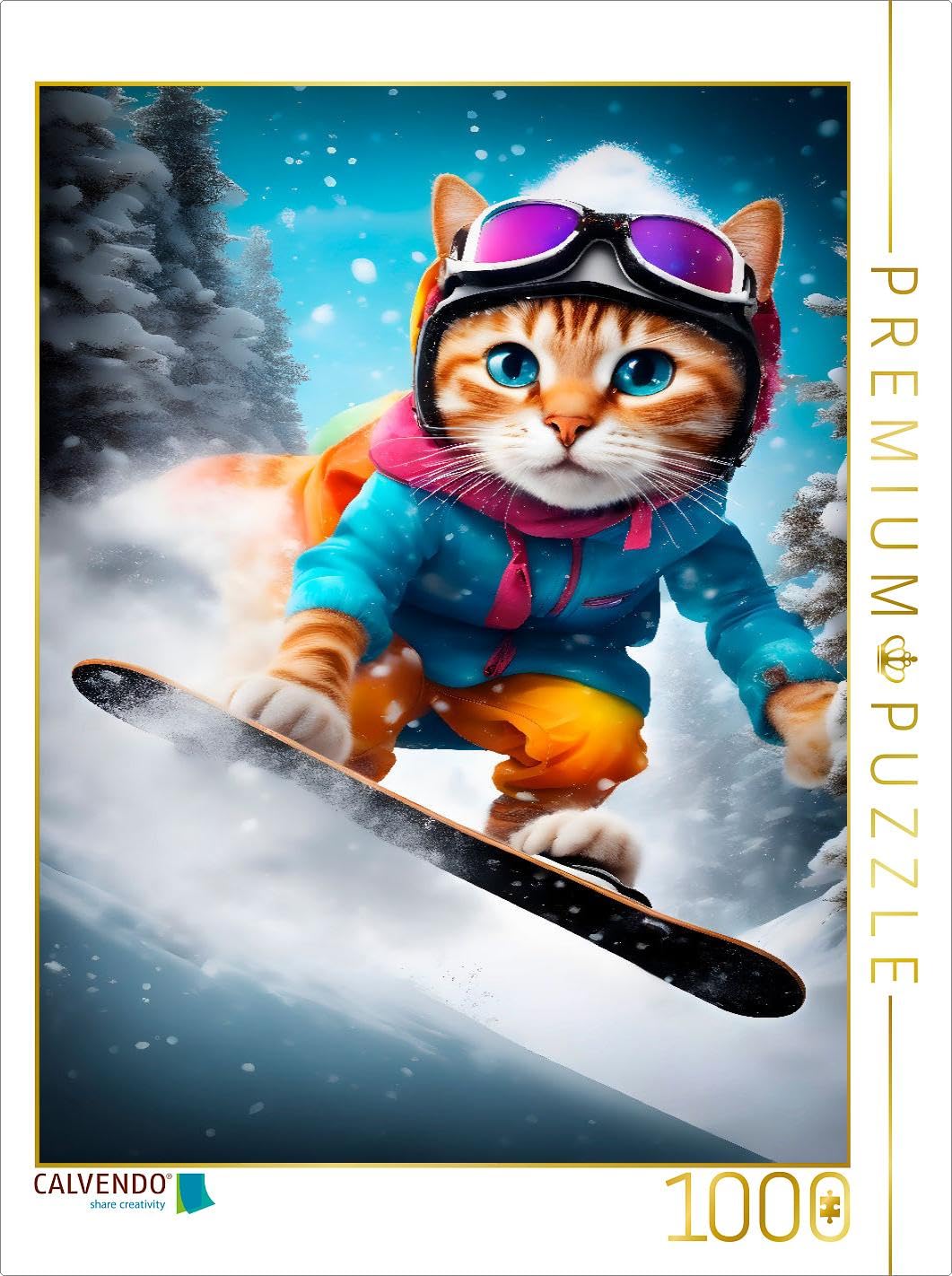 CALVENDO Puzzle Cat During Outdoor Sports - Snowboarding | 1000 Pieces Size 19