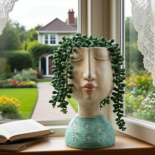 Miniatura 6 de DiliComing Head Planter Macetas de cara  Maceta de flores de interior de 8 pulgadas, maceta para exteriores, maceta para suculentas, maceta de