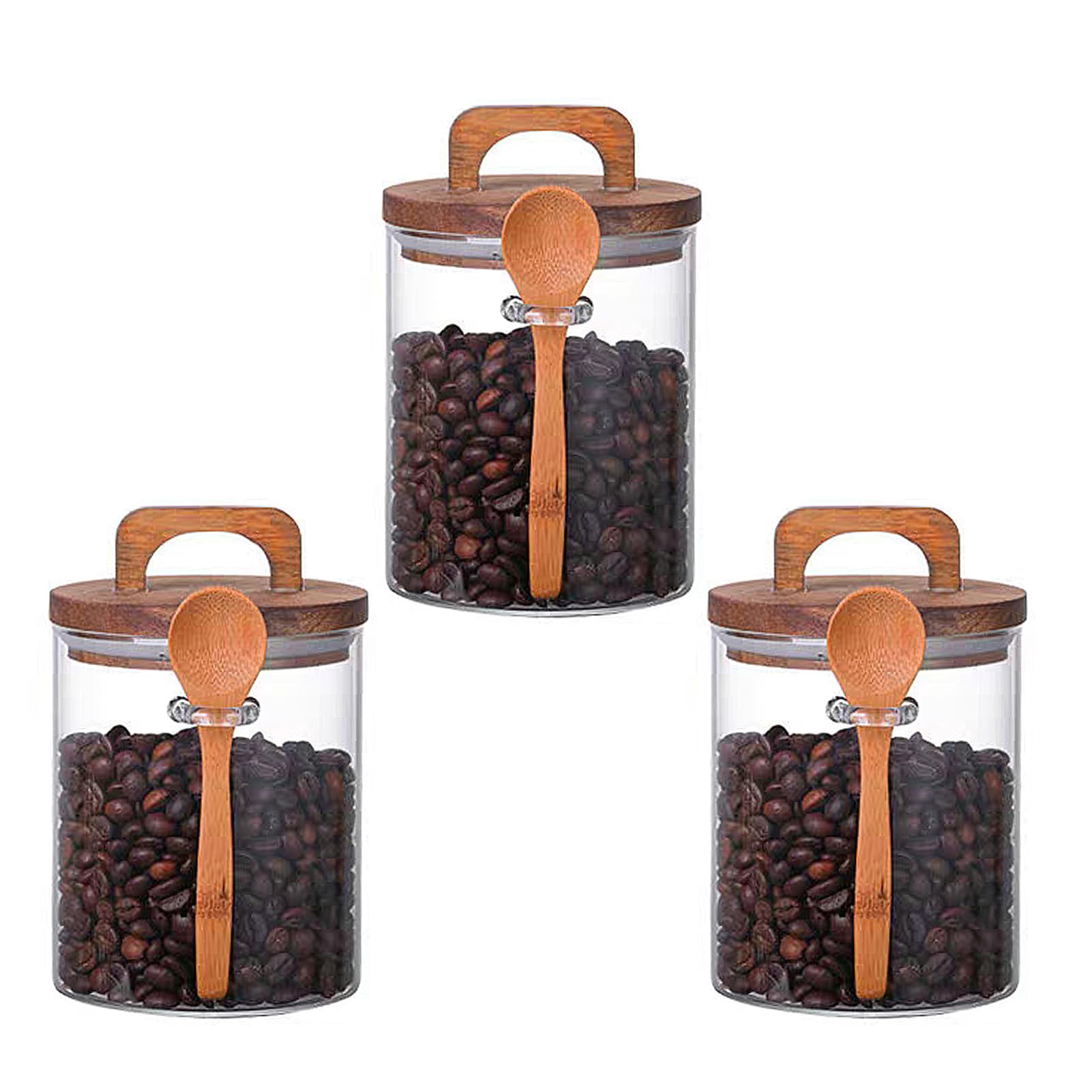 Buachois 3 Pezzi Barattoli di Vetro con Coperchio Ermetico e Cucchiaio,800 Ml Conservazione dei Chicchi di Caffè,Barattoli per Alimenti in Vetro per Caffè Tè Zucchero Spezie
