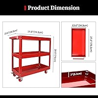 Vista 2 de Carrito de herramientas comercial de 3 niveles, carrito de herramientas rodante de acero de 330 libras con freno, carros de herramientas de servicio