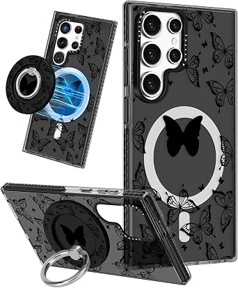 Lotadilo for Samsung Galaxy S24 Ultra Case for Women, Black Butterfly