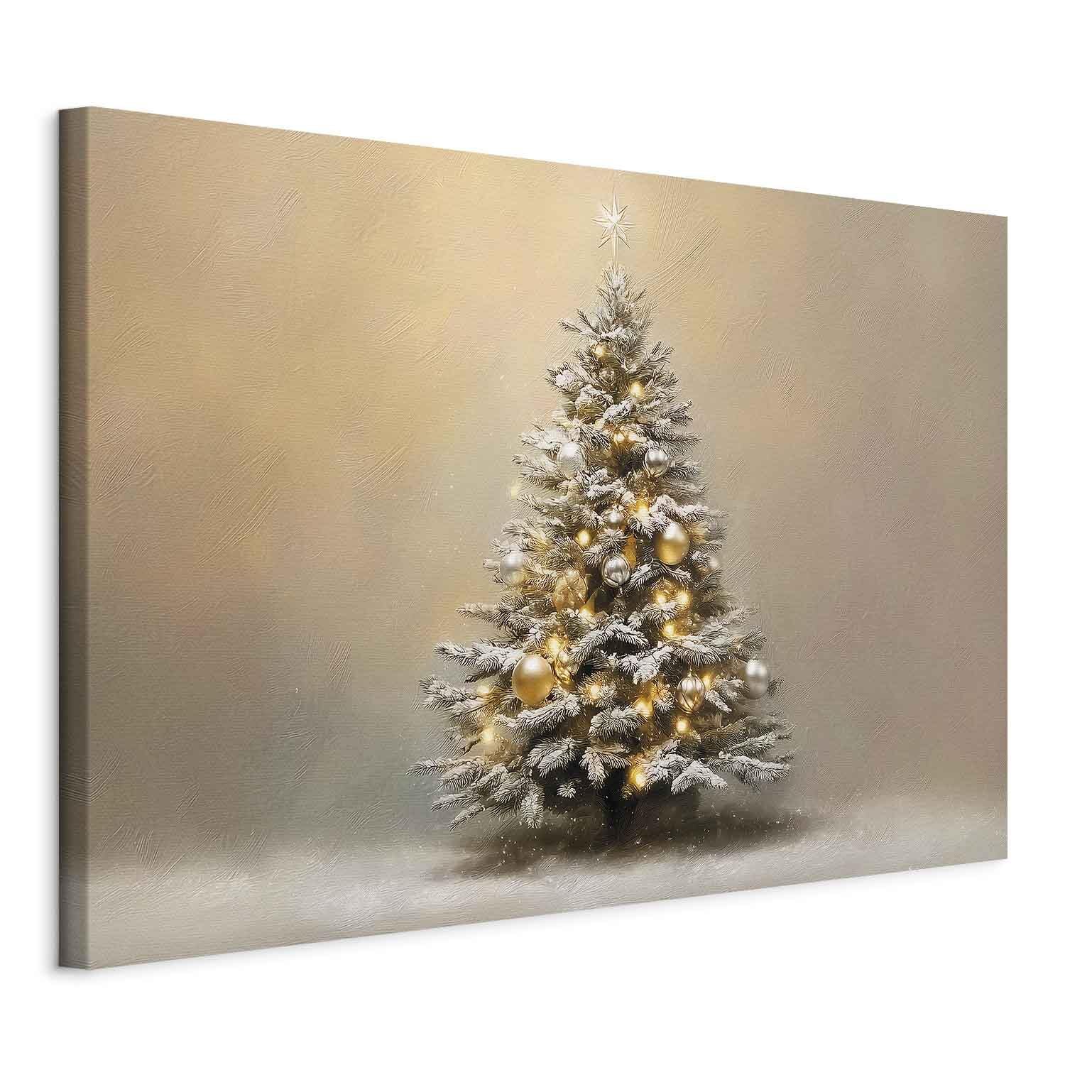 Decomonkey #11 Beige Christmas Tree Canvas Print Beige Christmas Tree 23.6" X 15.7" / 60 X 40 Cm 1-Piece Canvas Prints Picture On Canvas Wall Art Art Print Decoration Living Room Gift Christmas Tree Snow Beige