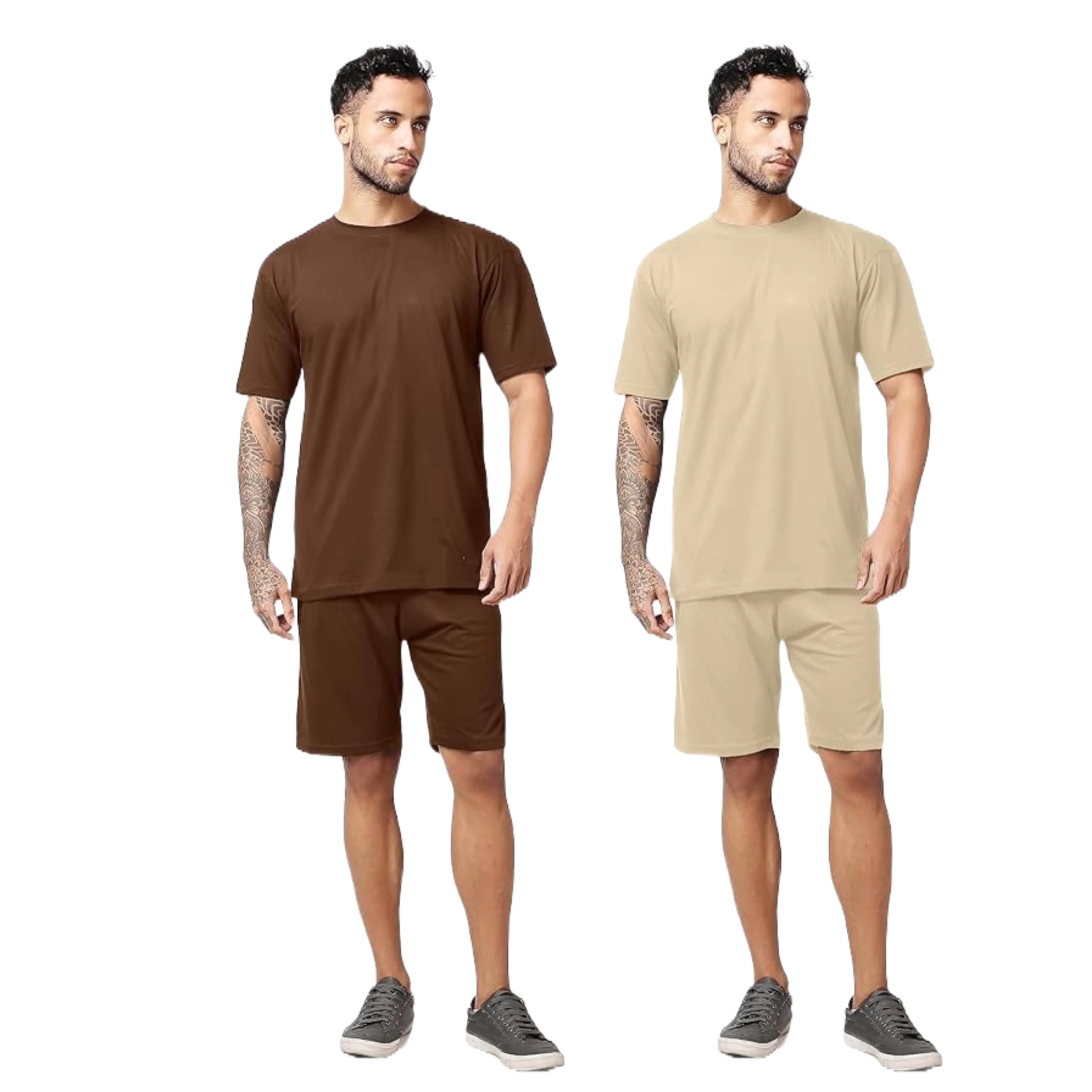 notwild Men's Pure Cotton Oversized T-Shirt with Shorts Set Loose fit T-Shirt with Boxers Nikkar Set Stylish Comfort for Nightwear Combo Pack of 2-picture-53