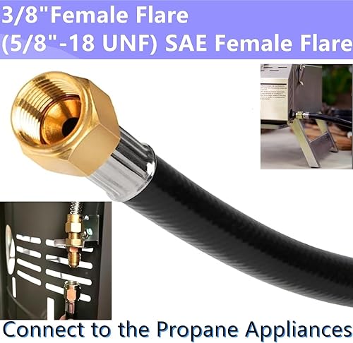 Miniatura 3 de MCAMPAS Regulador de gas propano de 1 libra de baja presión con manguera de 5 pies, tuerca de 38 pulgadas hembra para conversión de tuberías a la