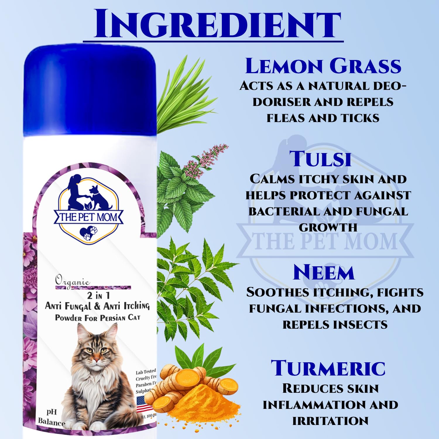 The Pet Mom 2-in-1 Antifungal & Anti-Itching Powder for Persian Cat, Kitten | Helps in Itchy, Irritation & Fungal Infections | Keeps Skin Dry & Natural Fragrance | Cat Powder for All Breed - 100gm 3