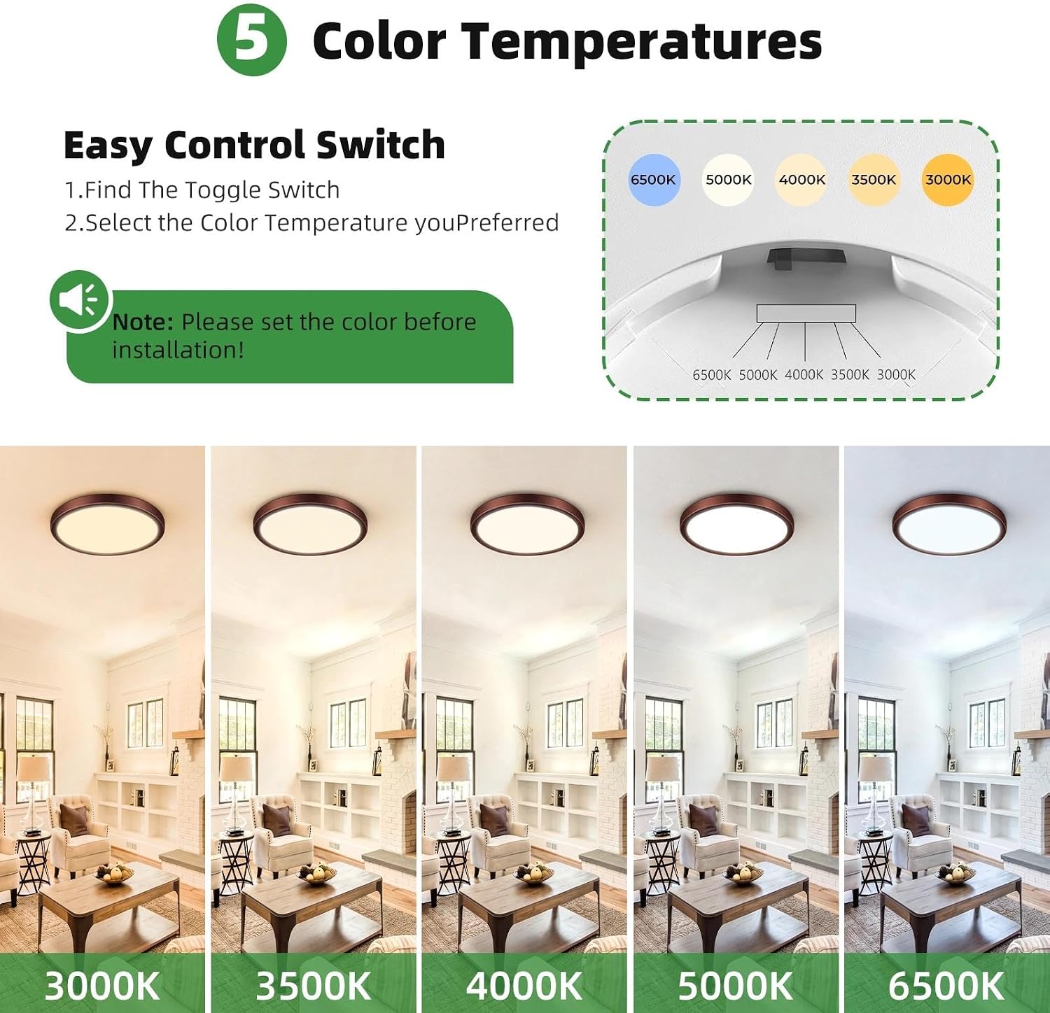 zemty 12Inch 2Pack Oil Rubbed Bronze LED Flush Mount Ceiling Light, 5 Color Temperatures & Dimmable, 24W 2400LM Vintage Round Lights Fixture for Hallway Kitchen Bathroom Bedroom